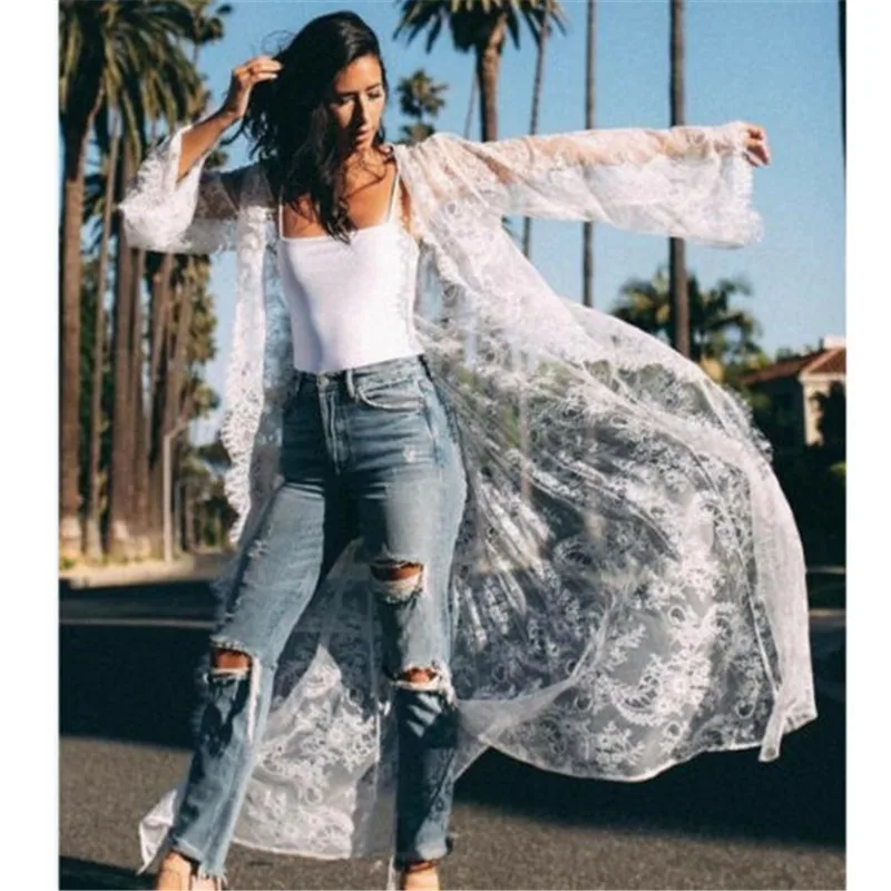 Женское шифоновое платье с длинным рукавом однотонное Белое и черное пляжное