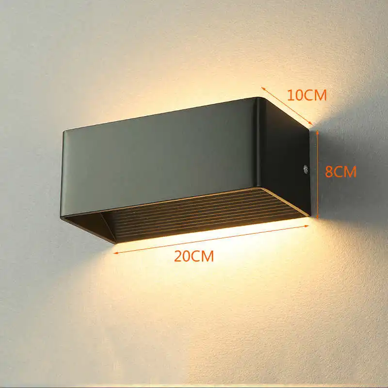 Современный светодиодный настенный светильник лампа из алюминиевого сплава верхний и нижний Крытый настенный квадратный гостиная ресторан коридор настенный светильник украшения AC90-260V - Цвет абажура: 20x10x8cm-black