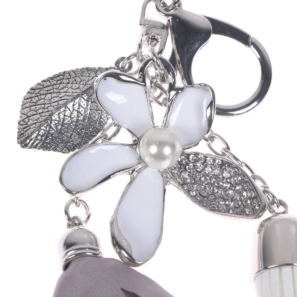 Тканевый цветок розы брелок кристалл кисточка автомобильный для ключей женское