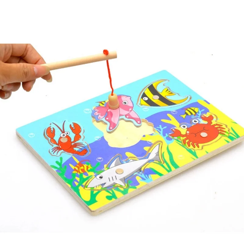 Детские 3D Магнитные Развивающие рыболовные пазлы деревянные игрушки для рыбалки