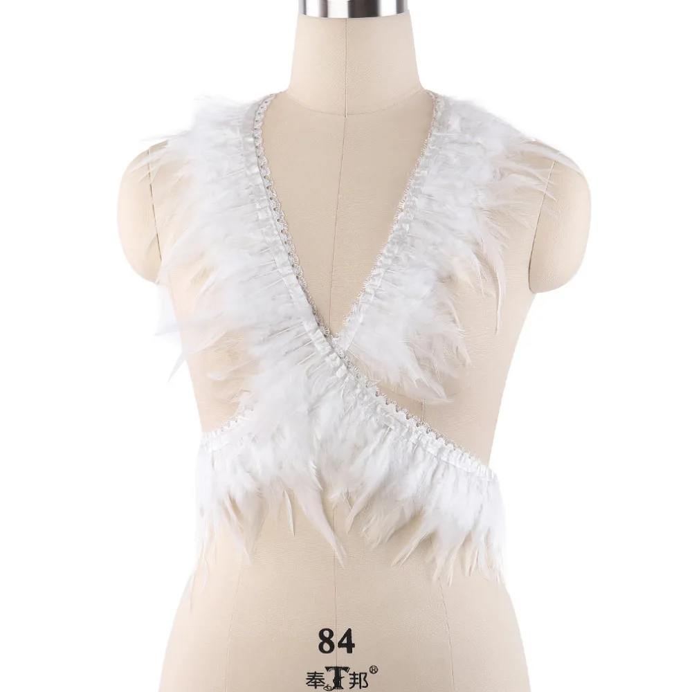 Белое Кружевное боди с перьями бюстгальтер клетка топы кружевное бондажное