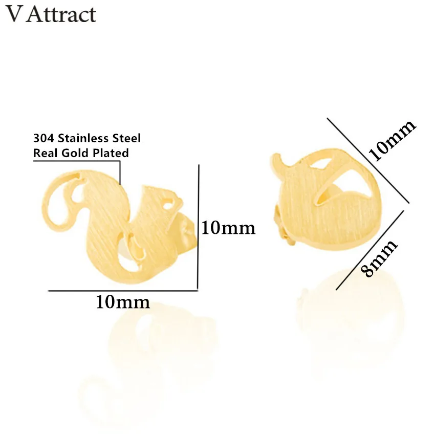 V Attract Women Silver Gold Filled Stainless Steel Brincos Forest Squirrel Acorn Post Stud Earrings Fashion Jewelry | Украшения и