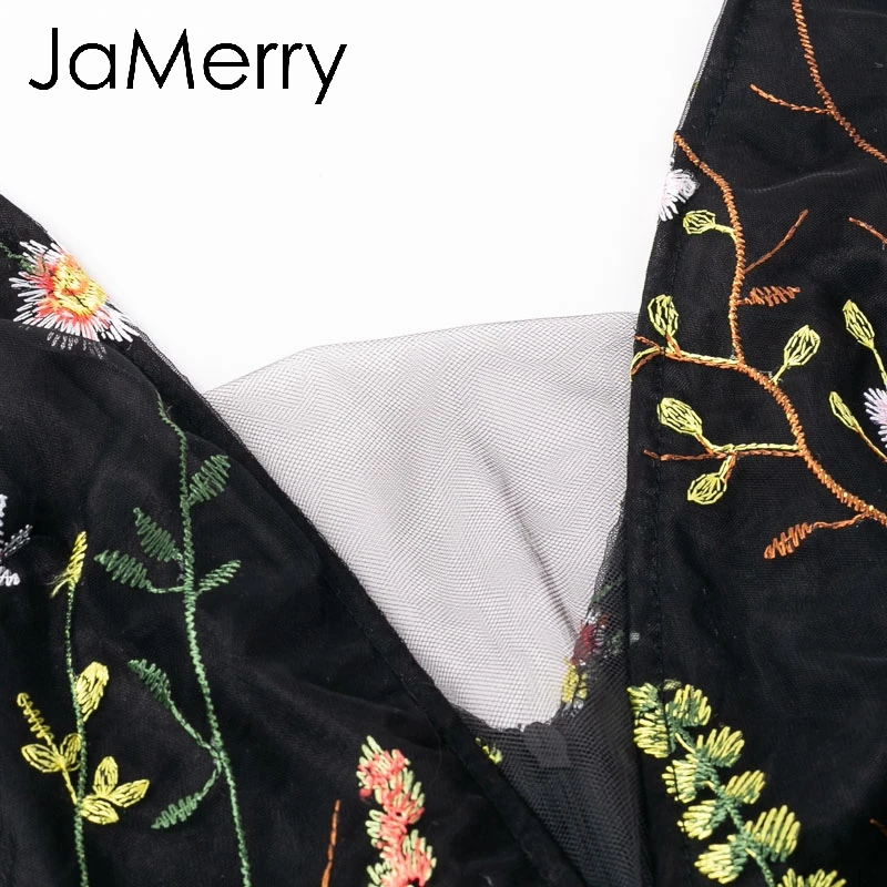 Женское Сетчатое платье JaMerry длинное с цветочной вышивкой и открытой спиной в