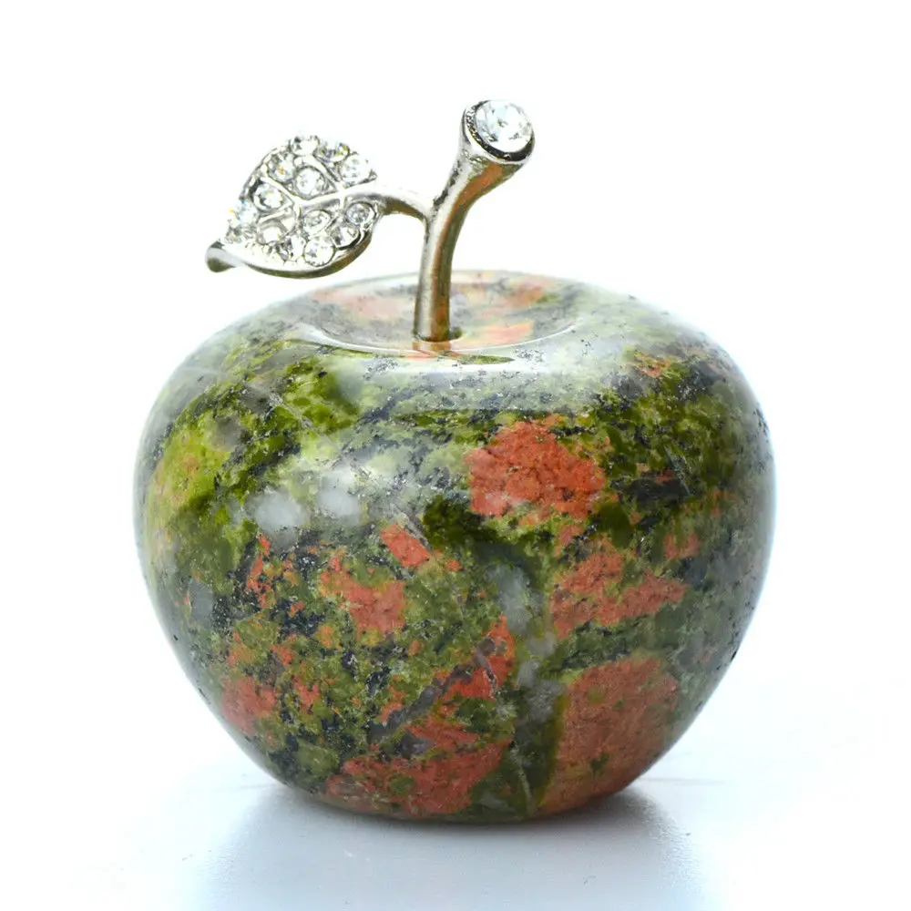 Натуральный клинозизит Хрустальный Paperweight Unakite Jasper статуэтка Apple декор в качестве