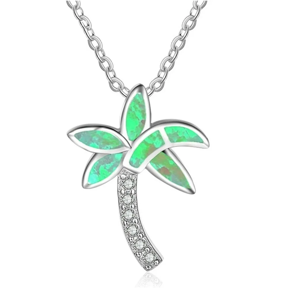 Женская цепочка с подвеской в виде кокосового дерева голубым огненным