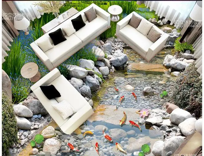 Домашний декор 3d напольные картины обои Stone Creek Carp ванная комната 3D ПВХ обои|pvc
