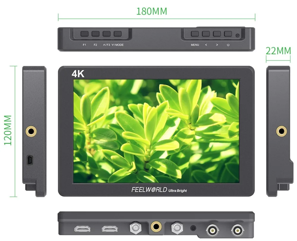 FEELWORLD P7S 7 дюймов 2200nit ультра яркий 3G-SDI на камеру поле DSLR монитор алюминиевый дизайн фокус помощь 4K HDMI DC Выход