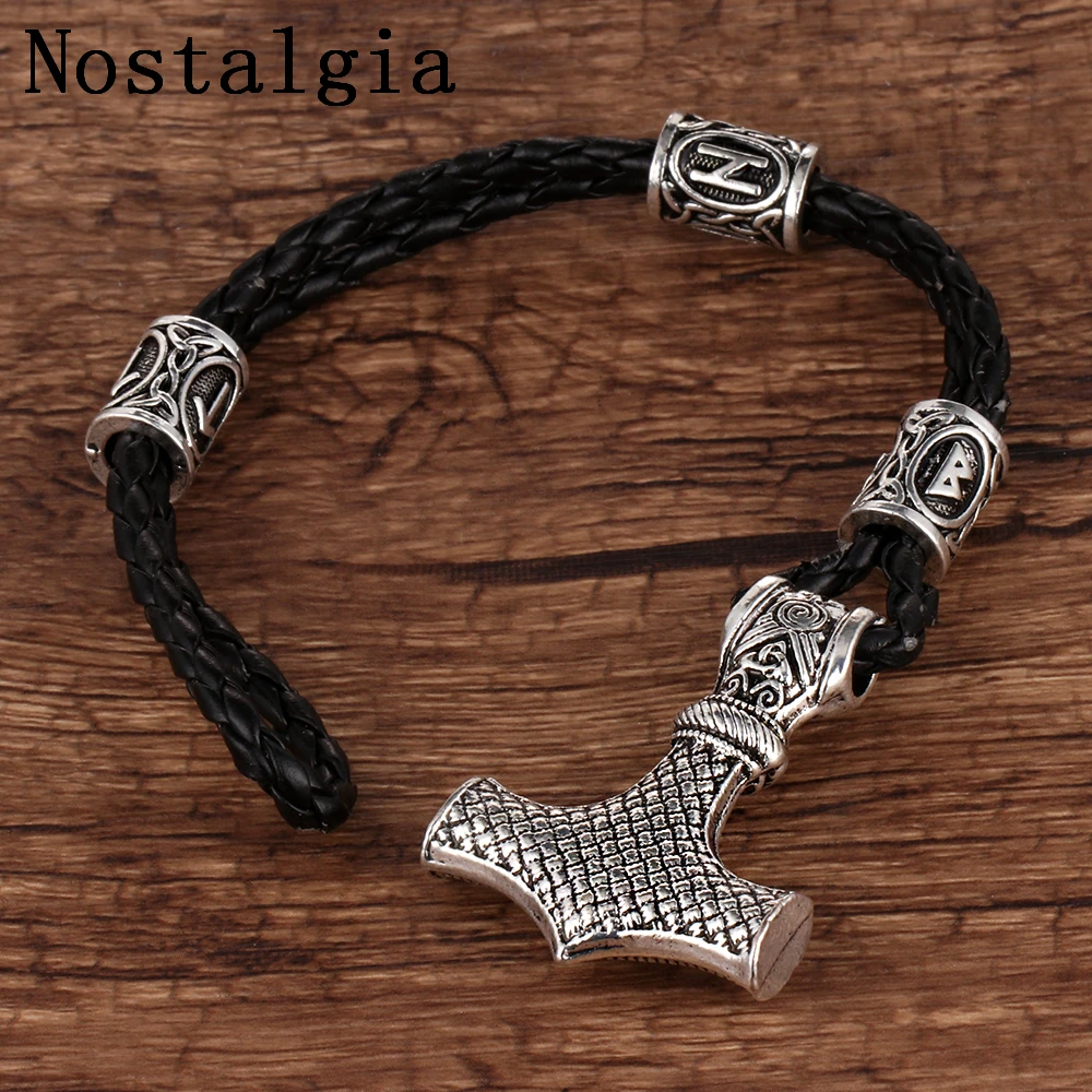 Ностальгия Thor Hammer Mjolnir бисер с рунами Viking браслет Norse Vikingos аксессуары