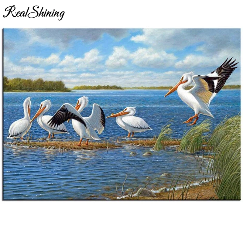 

REALSHINING Full Square Mosaic Diy 5D Diamond Embroidery Bird Pelicans Diamond Painting Cross Stitch Rhinestones FS2685