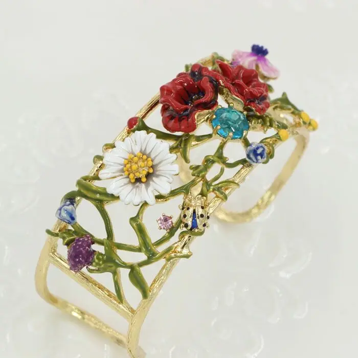 bangle Amybaby, роскошное эмалированное глазурь, красные цветы, Маргаритка, божья коровка, женское ожерелье, серьги-гвоздики, кольцо, браслет, браслет - Окраска металла: bangle