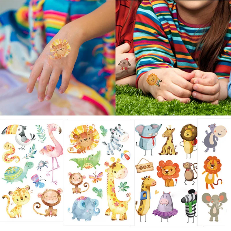 

5 sheets Happy Birthday Favors Monkey Lion Animal Temporary Tattoo Stickers Waterproof Tattoo Jungle Birthday Party Decor Kids