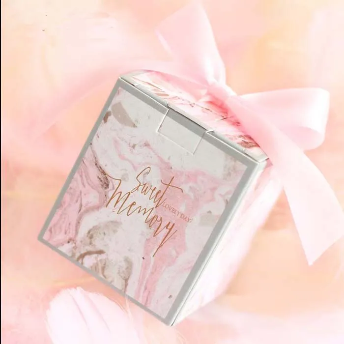 100 шт/50 шт розовая Подарочная коробка свадебные сувениры Упаковка Baby Shower День рождения коробка для конфет с лентой
