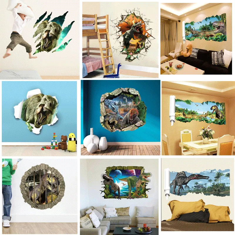 3d наклейки на стену с динозавром для детской комнаты художественные домашнее