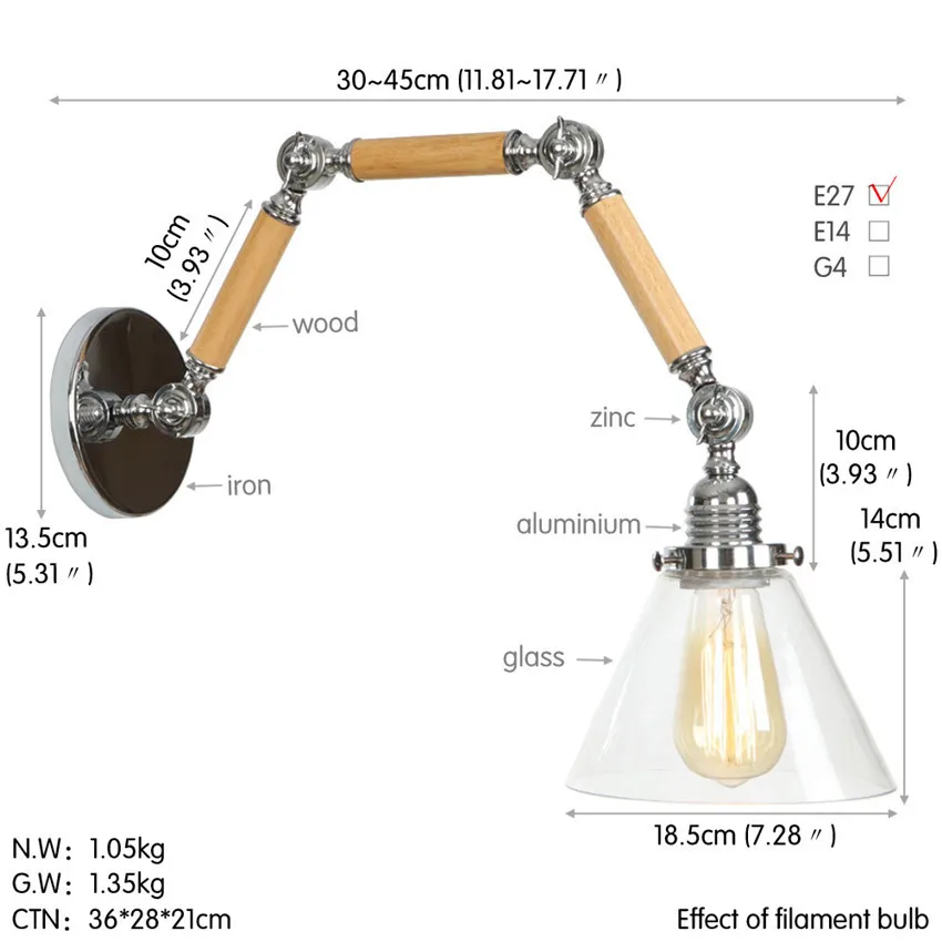 Винтажные Настенные светильники Эдисона в стиле лофт лампы с длинной
