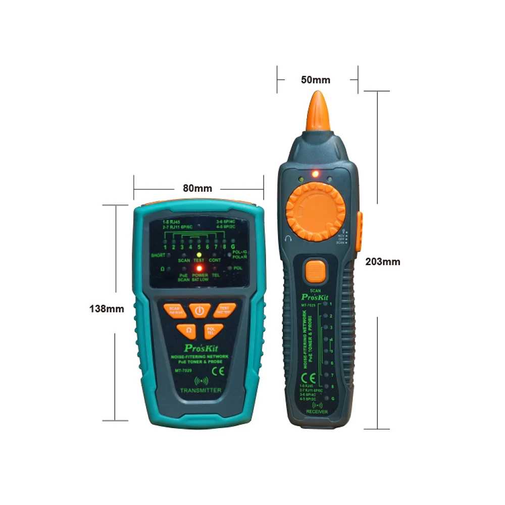 Pro'skit MT-7029-C тестер сетевого кабеля с функцией защиты от помех аудио сети POE для