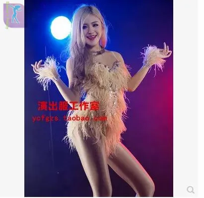 DJ боди со стразами страуса перо танцевальный костюм певица одежда сексуальные сценические костюмы для певцов DS Производительность Одежда