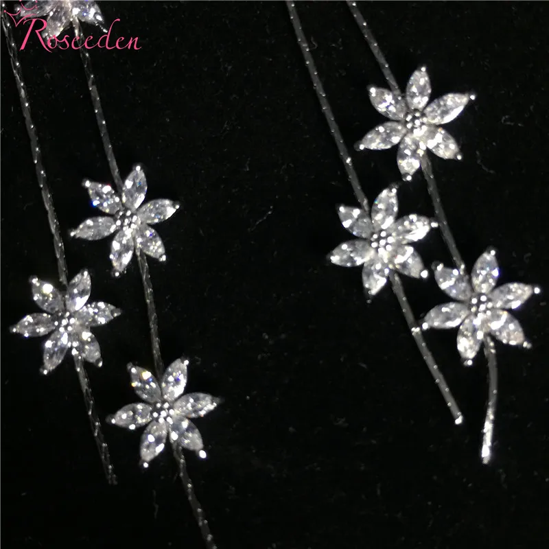 

Korea AAA CZ Drop Earrings Silver Color Long Flower cubic zirconia Earrings For Women Fashion jewelry Girls Gift RE3302
