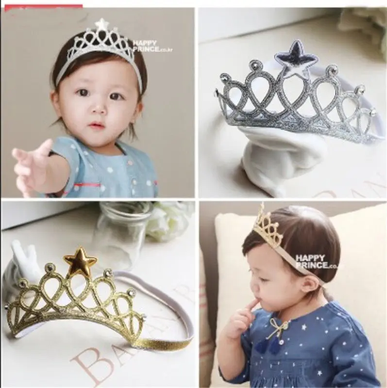 New Children Toddler Kids Baby Girls Headwear Bow Gold Silver Star Crown Tiara Princess Elastic Headband Hair Accessories | Детская