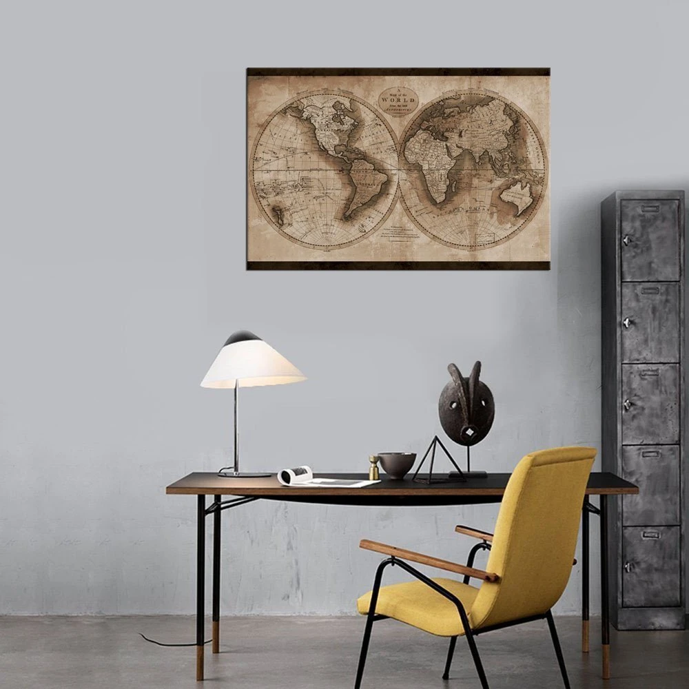 

Retro World Map Office Room Wall Art Poster Canvas Painting for Living Room Wall Decor Picture Artwork Vintage Home Decor Frame