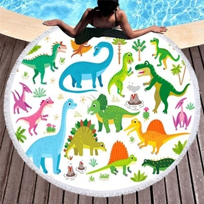 Beach towel7 Круглое пляжное полотенце с рисунком динозавра из мультфильма с кисточками и животными, детское пляжное полотенце из микрофибры, декоративный коврик для йоги для взрослых и детей - Цвет: Beach towel7