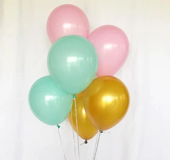 12 дюймов 6 шт. золото золотисто розовый/мята латексные шары Baby Shower девочка