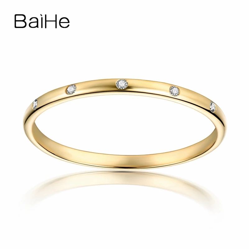 BAIHE, 14 к, желтое золото, 0.06CT, сертифицировано H/SI, круглая огранка, натуральные бриллианты, обручальное кольцо для женщин, модное, ювелирное изделие с бриллиантами, кольцо