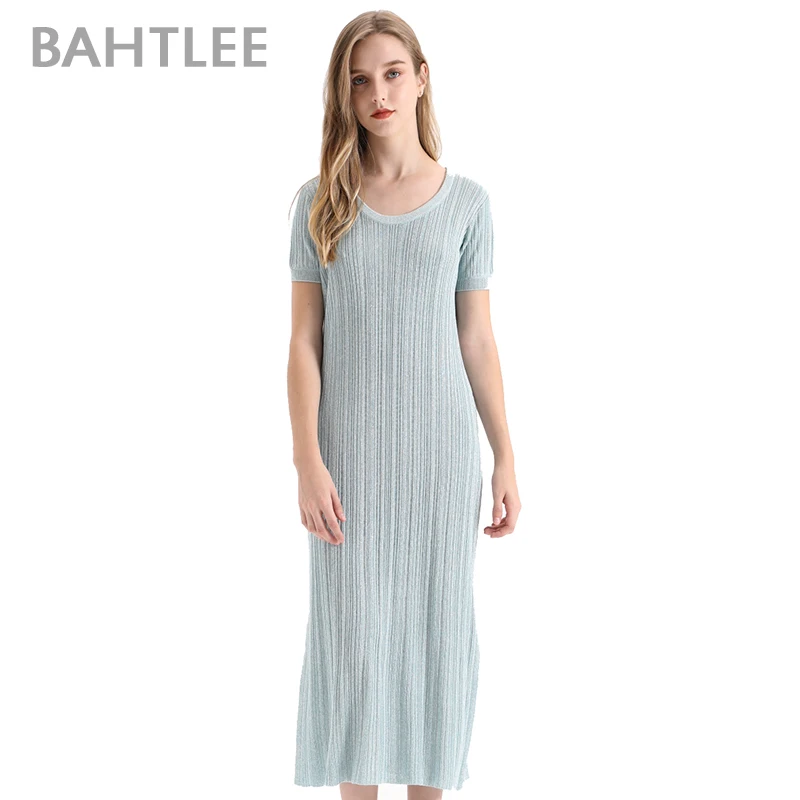 BAHTLEE летнее женское серебряное трикотажное платье с блестками короткими