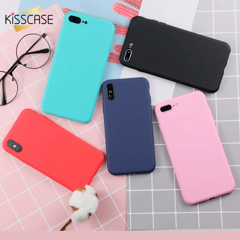 KISSCASE мягкий чехол для iPhone 7 8 простой сплошной цвет силиконовый 6s Plus 5s XS X