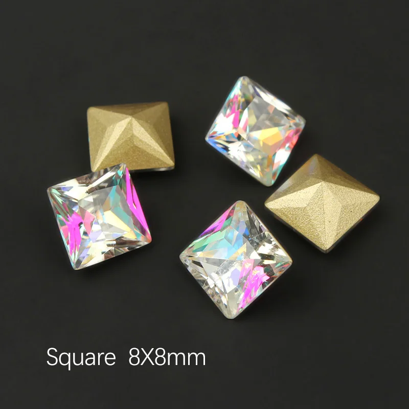 Square 8x8mm 30/100 шт. Pointback Красочные AB ногтей Стразы для украшения для ногтей с украшением в виде кристаллов Стекло камень маникюра 3D блестящими стразами драгоценный камень - Цвет: Square 8x8mm