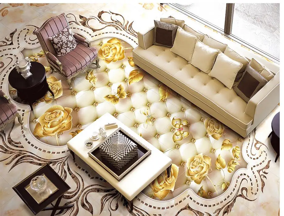 3d напольное покрытие Мраморная текстура Цветочная плитка 3D напольный фон для