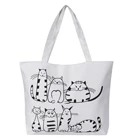 Холщовая Сумка на плечо для женщин, женская вместительная пляжная сумочка с принтом мультяшного кота, тканевый тоут для покупок