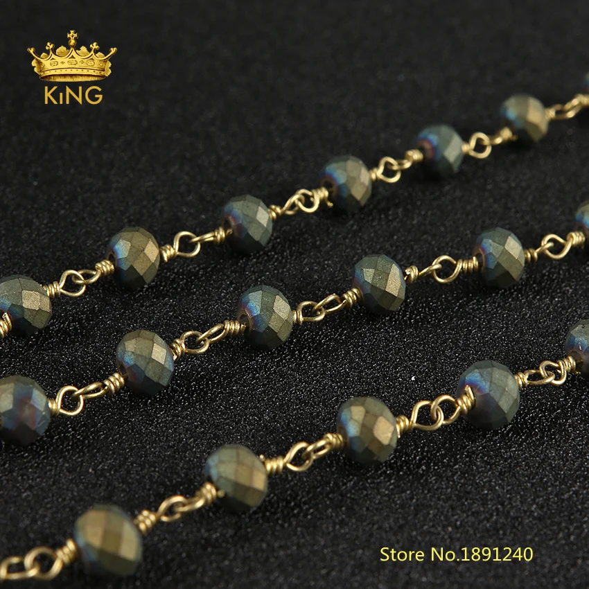 

5meters Frosted Glass Faceted Rondelle Beads Chains,4x6mm Matted Yellow Green Glass Plated Bronze Links Glass Chain Bulk ZJ206-1