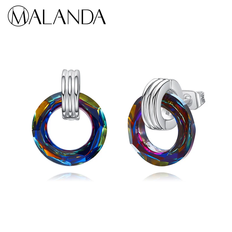 MALANDA Оригинальные круглые серьги с кристаллами Swarovski для женщин модные брендовые