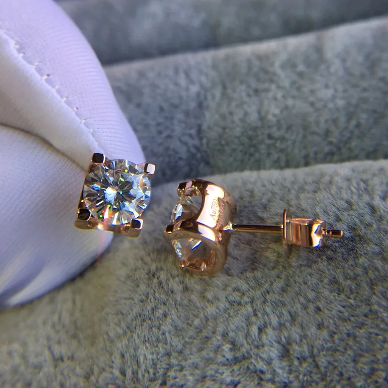 18K желтое золото 0.5ct 5 мм DF цветные серьги гвоздики с муассантом для женщин