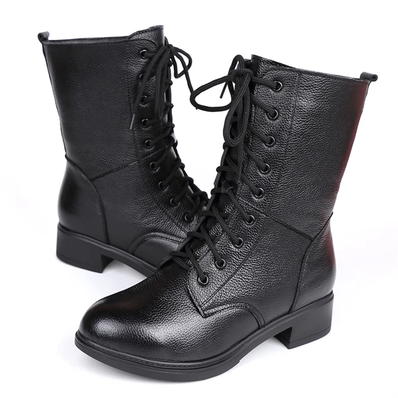 Xiuteng Winter Women's Boots Plush Inside Cotton Genuine Leather Black Ankle Boots Lace Up Warm Waterpfoof Snow Female Shoe