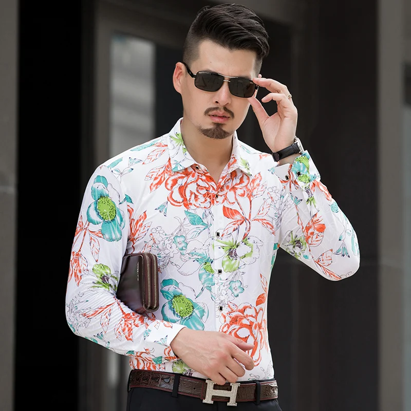 Новое поступление мужские рубашки с цветочным принтом осенняя мужская модная