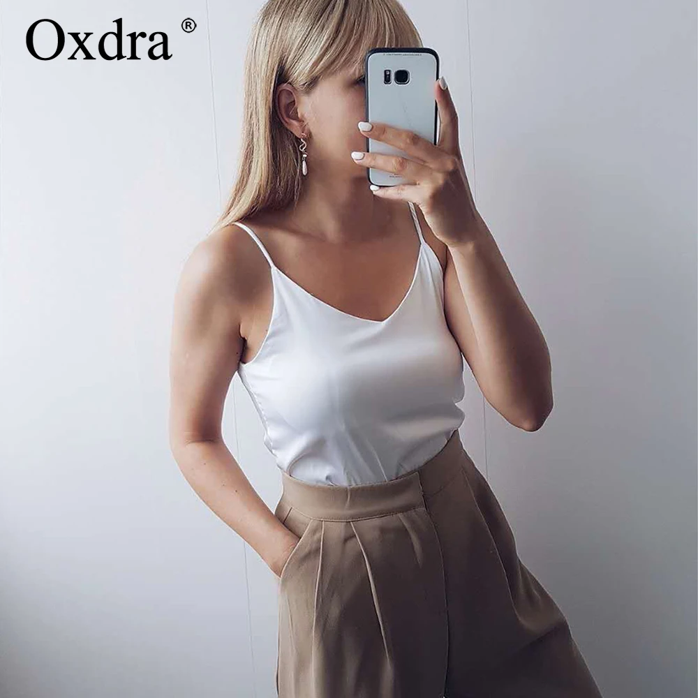 Женские шелковые топы Oxdra однотонные повседневные свободные без рукавов