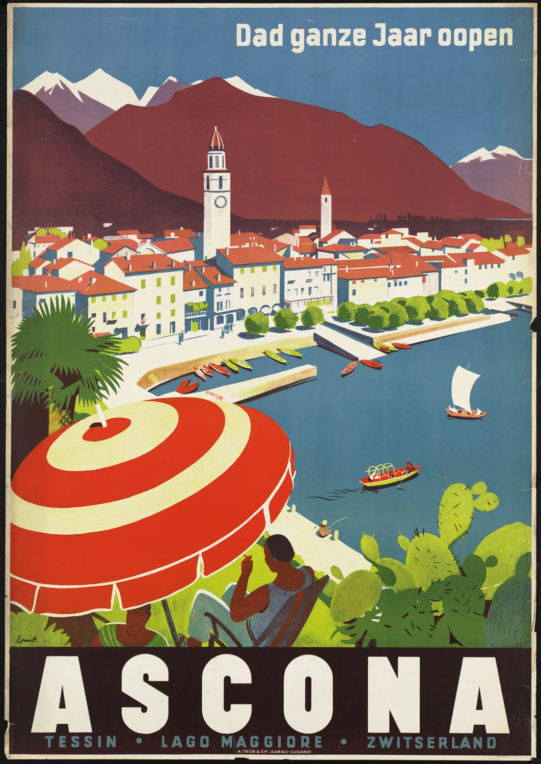 Швейцарский винтажный дорожный постер Ascona классические холщовые картины