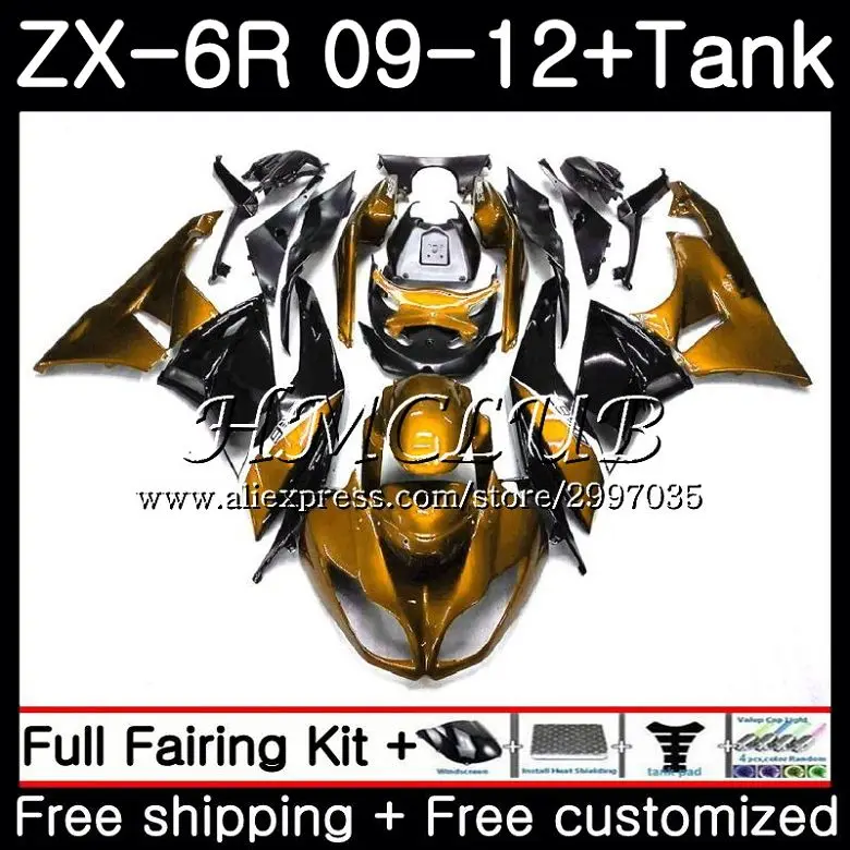 

+ Бак для KAWASAKI NINJA ZX636 ZX-6R 2009 2010 2011 2012 53HC.18 ZX 636 600CC золотой черный ZX 6R ZX-636 ZX6R 09 10 11 12 обтекатель