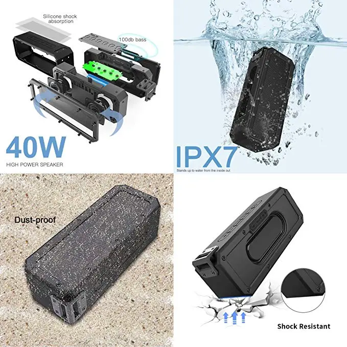 IP7X Водонепроницаемая Портативная колонка 40 Вт мощная Bluetooth супер бас сабвуфер