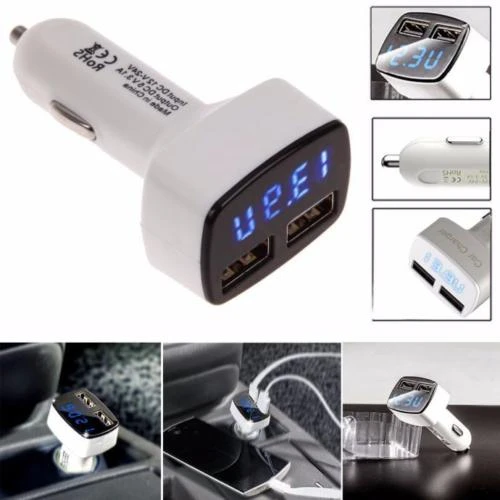 White Case Blue LED DC 5 В 3.1A 4 в 1 Dual USB Автомобильное зарядное устройство Напряжение Ток измеритель температуры цифровой светодиодный Вольтметр Амперметр термометр - Цвет: White Case Blue LED