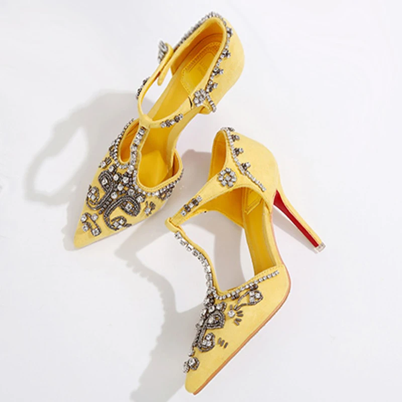 Летние женские сандалии на очень высоком каблуке с острым носком и пряжкой разы