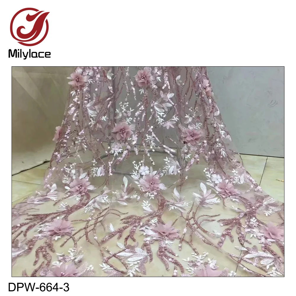 Milylace 3D Цветочная кружевная ткань с блестящими пайетками 5 ярдов французский тюль