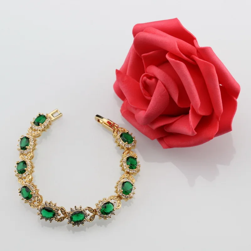 Цветок белый циркон и зеленый создан Изумрудный браслет здоровье мода ювелирные