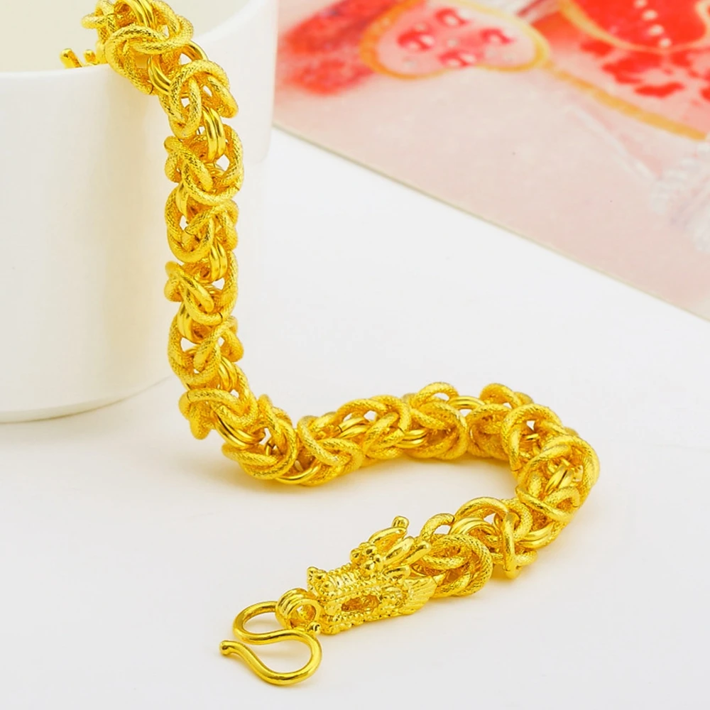 Thick Bracelet Yellow Gold Filled Mens Chain With Dragon Head Design | Украшения и аксессуары