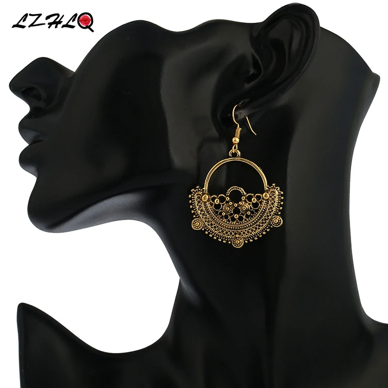 Женские винтажные серьги подвески LZHLQ с геометрическим металлическим узором