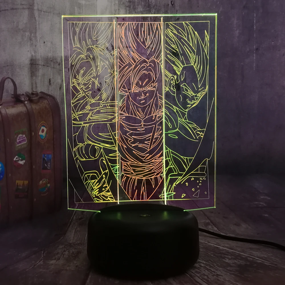 Принтом из мультфильма Жемчуг дракона Супер Saiyan Son Goku фигурки 3D светодиодный