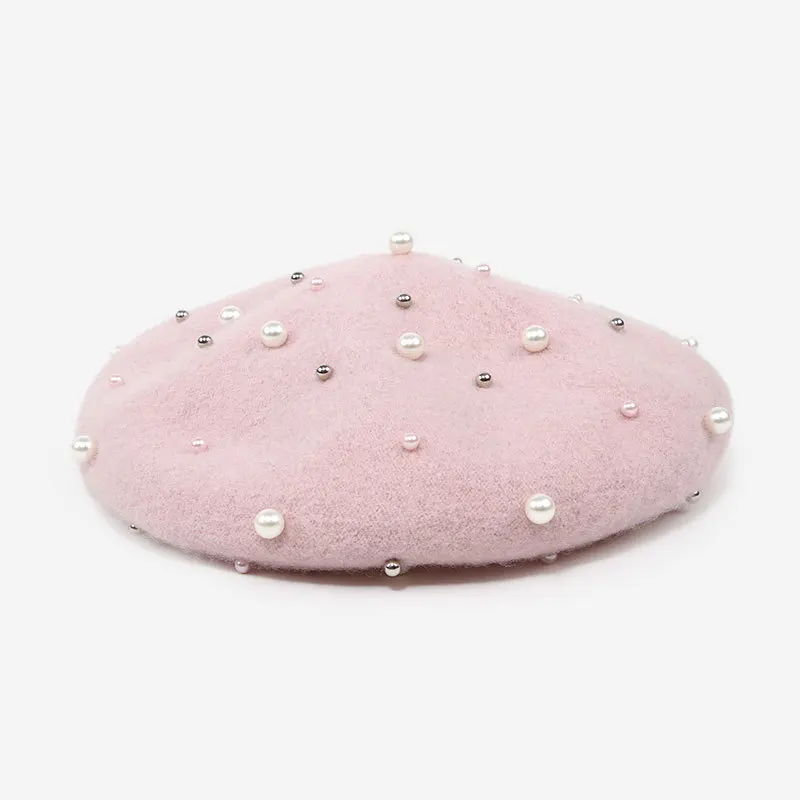 Light pink BUTTERMERE, розовый, перламутровый шерстяной берет для женщин, элегантная женская французская шапочка, фетровая шапка, белый шерстяной берет, женские зимние шапки для художника - Цвет: Light pink