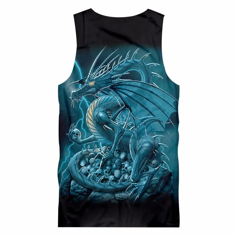 OGKB New Harajuku Tank Top Women/men's Cool Animal 3D Sleeveless Blue Dragon Print Tops Vest Unisex Summer 5XL | Мужская одежда