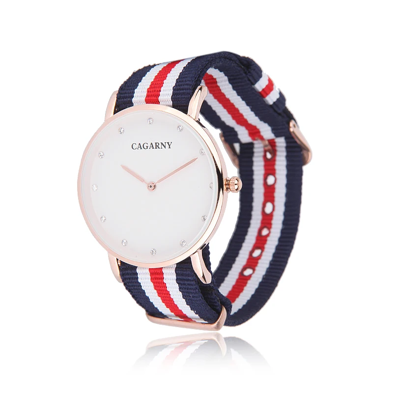 Женские часы Cagarny женские с розовым золотом цветной нейлоновый ремешок модные